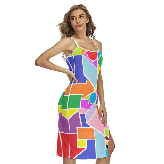 All-Over Print Women's Back Cross Cami Dress