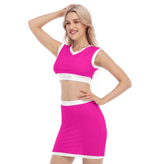 All-Over Print Women's Collarless V Collar Vest Skirt Suit