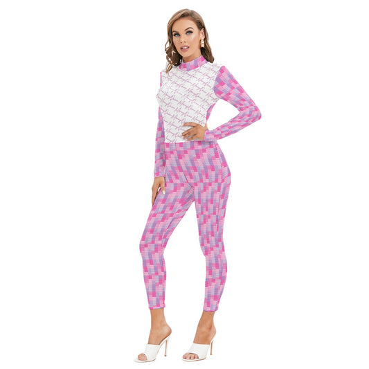 All-Over Print Women's Long-sleeved High-neck Jumpsuit With Zipper