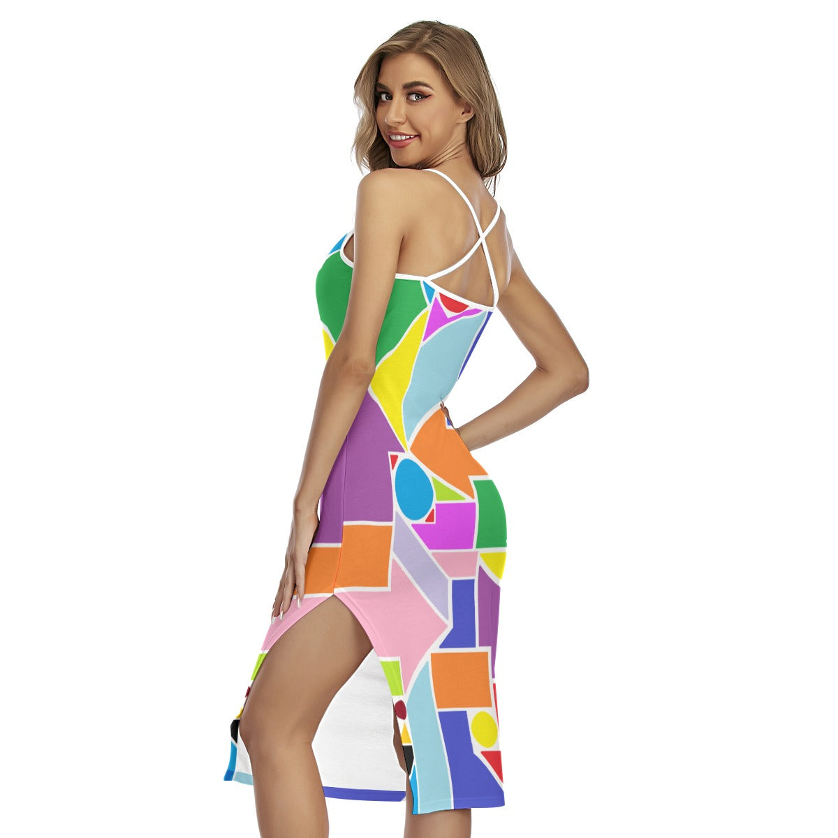 All-Over Print Women's Back Cross Cami Dress
