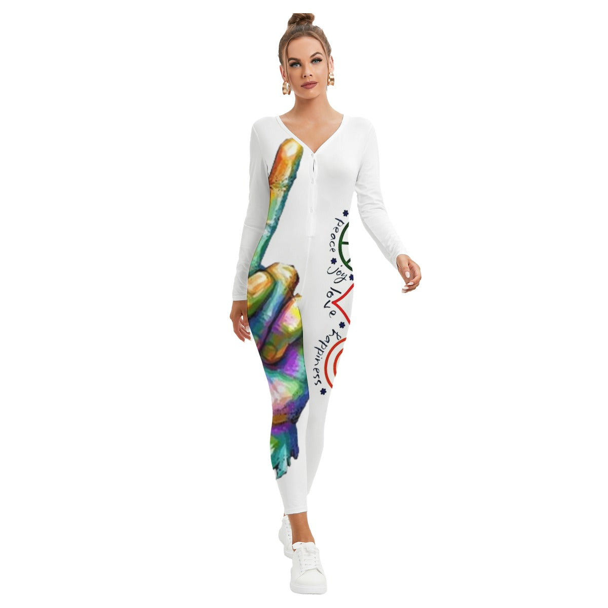 All-Over Print Women's Plunging Neck Jumpsuit