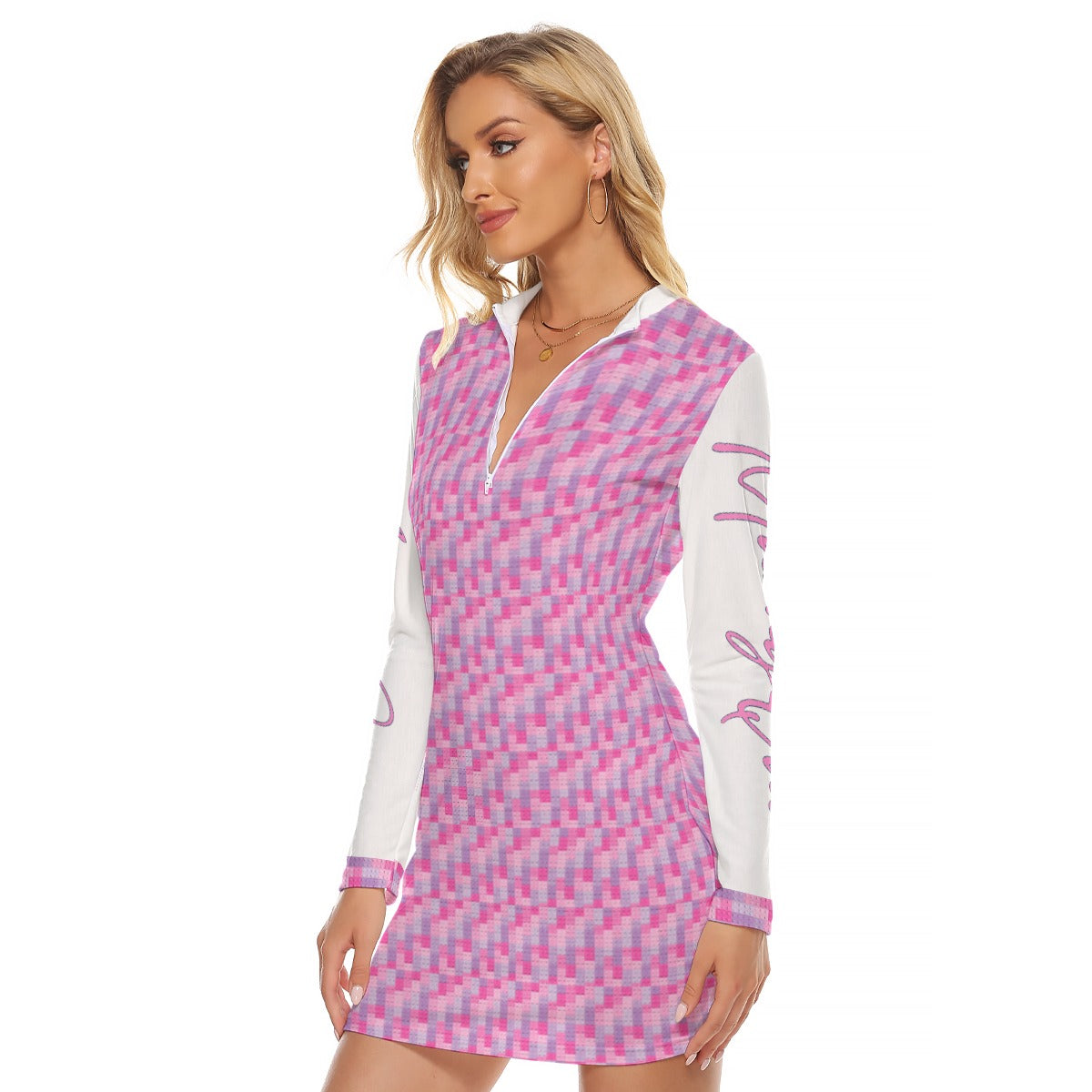 All-Over Print Women's Zip Front Tight Dress