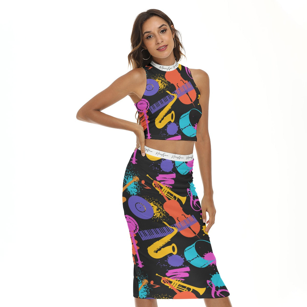 All-Over Print Women's Tank Top & Split High Skirt Set