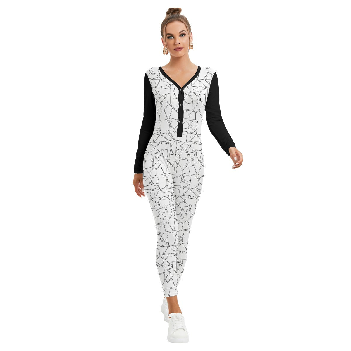 All-Over Print Women's Plunging Neck Jumpsuit