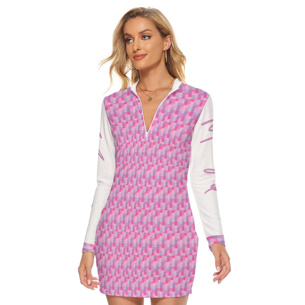 All-Over Print Women's Zip Front Tight Dress