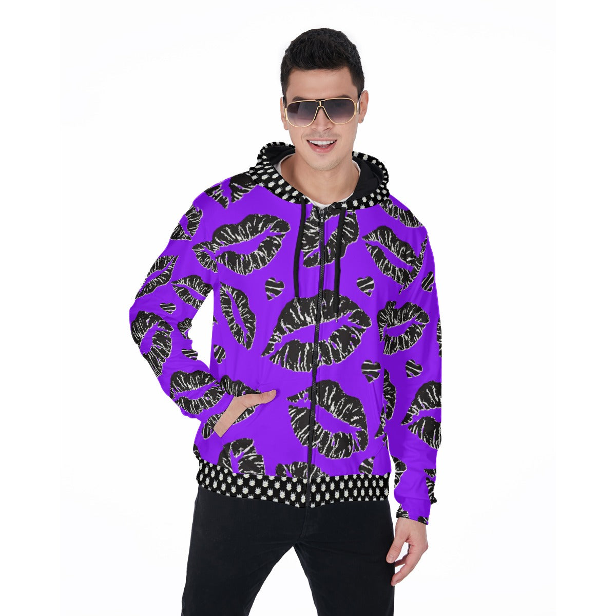 All-Over Print Zip Up Hoodie With Pocket