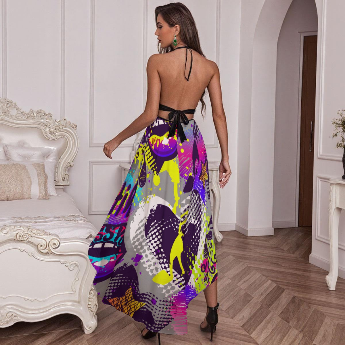 All-Over Print Women’s Elegant Mesh Lace Evening Dress