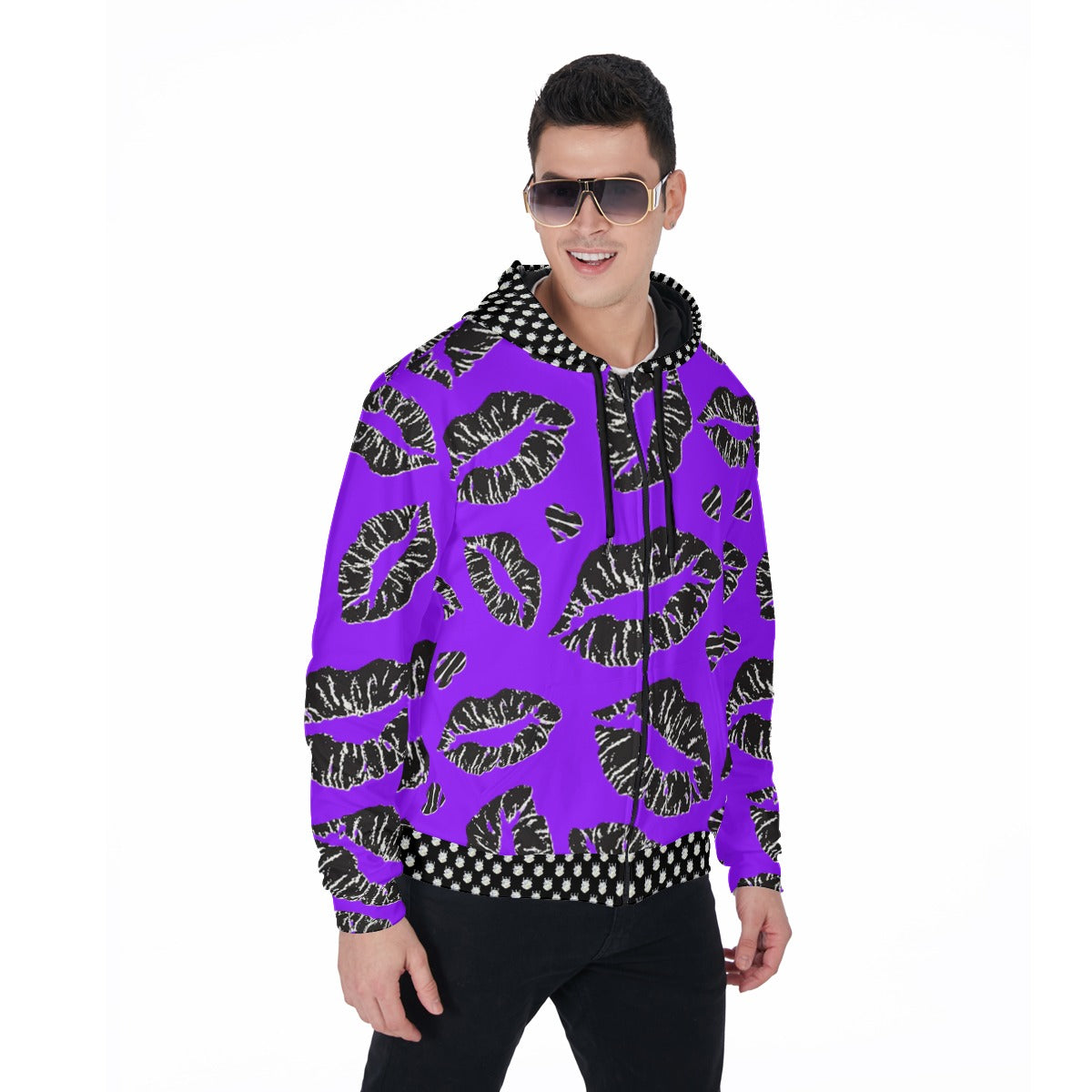 All-Over Print Zip Up Hoodie With Pocket