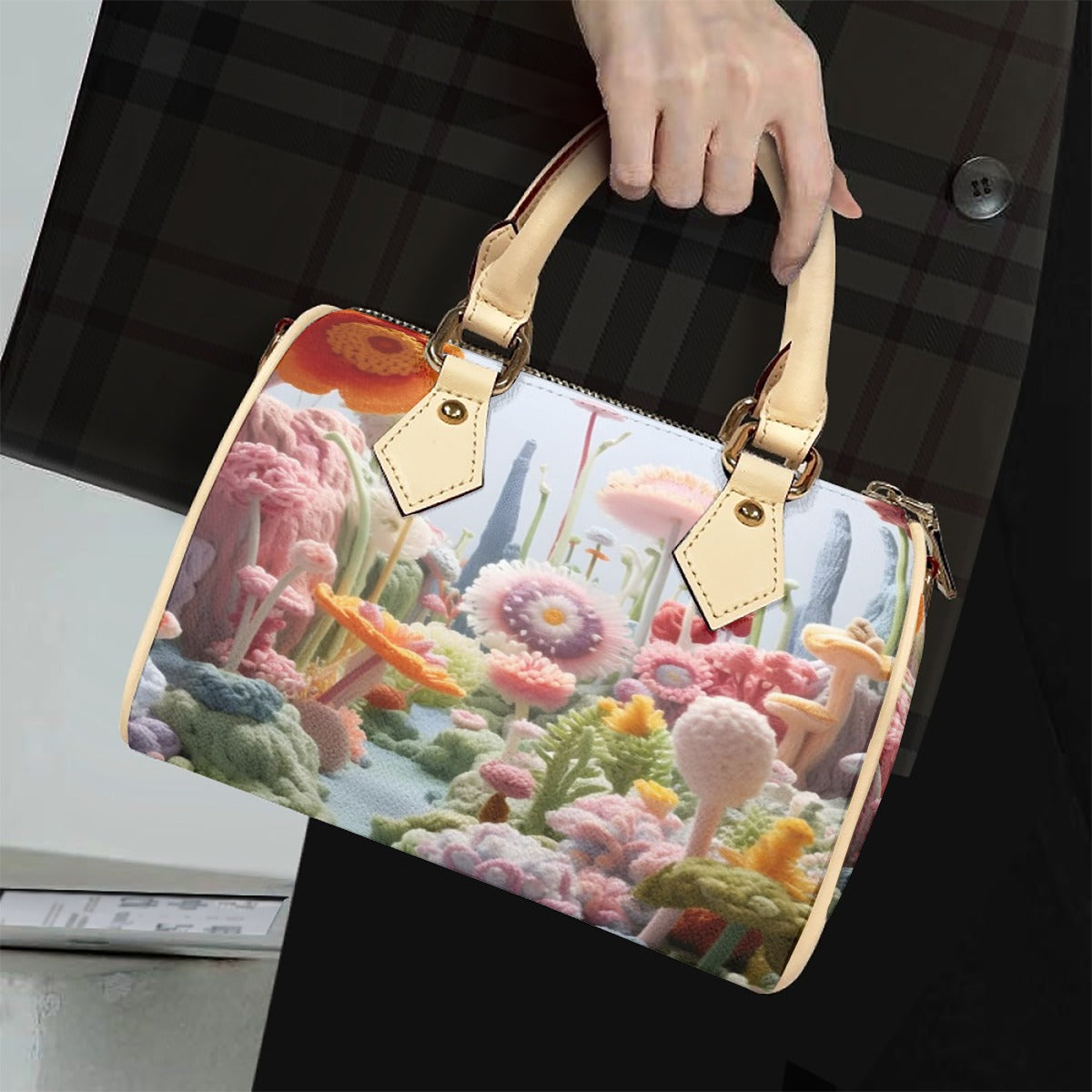 Classic Barrel-Shaped PU Leather Handbag