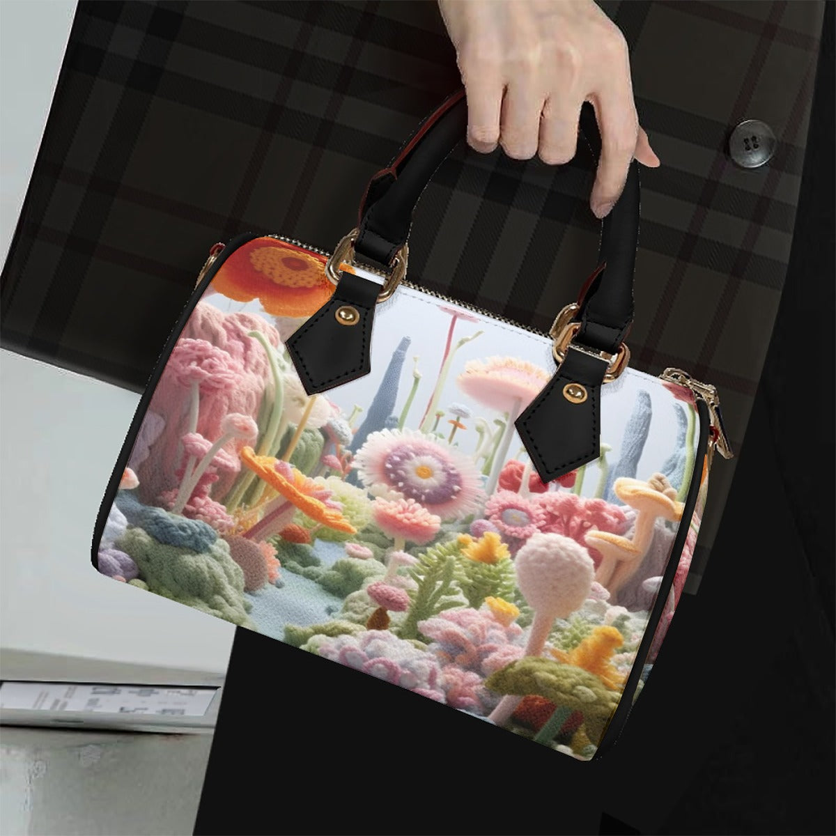 Classic Barrel-Shaped PU Leather Handbag