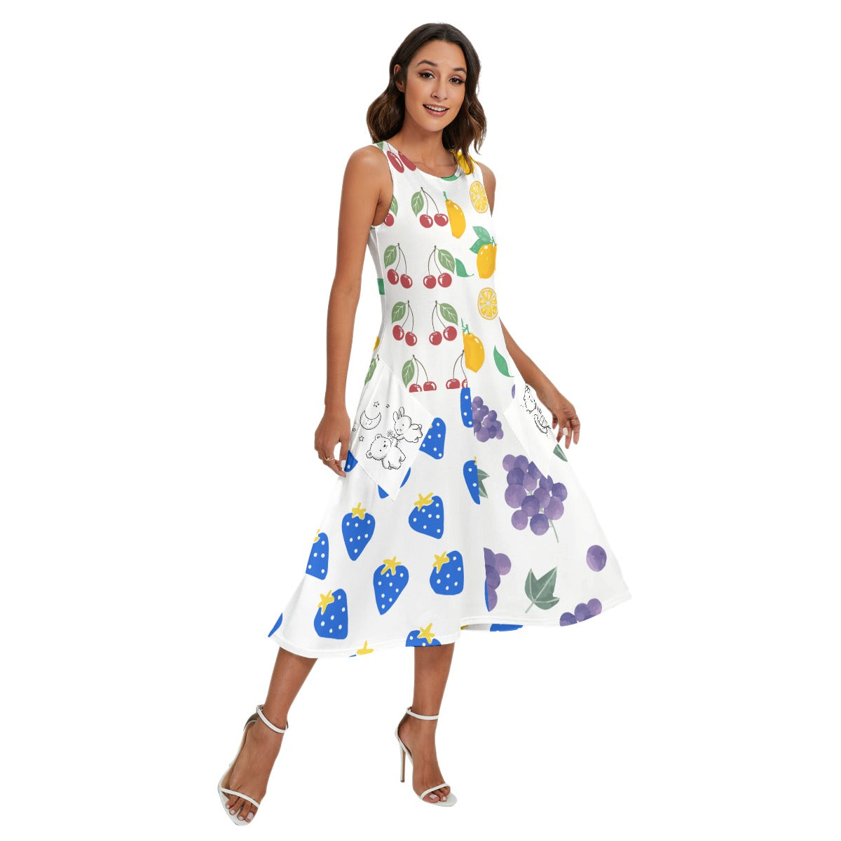 All-Over Print Women's Sleeveless Dress With Diagonal Pocket