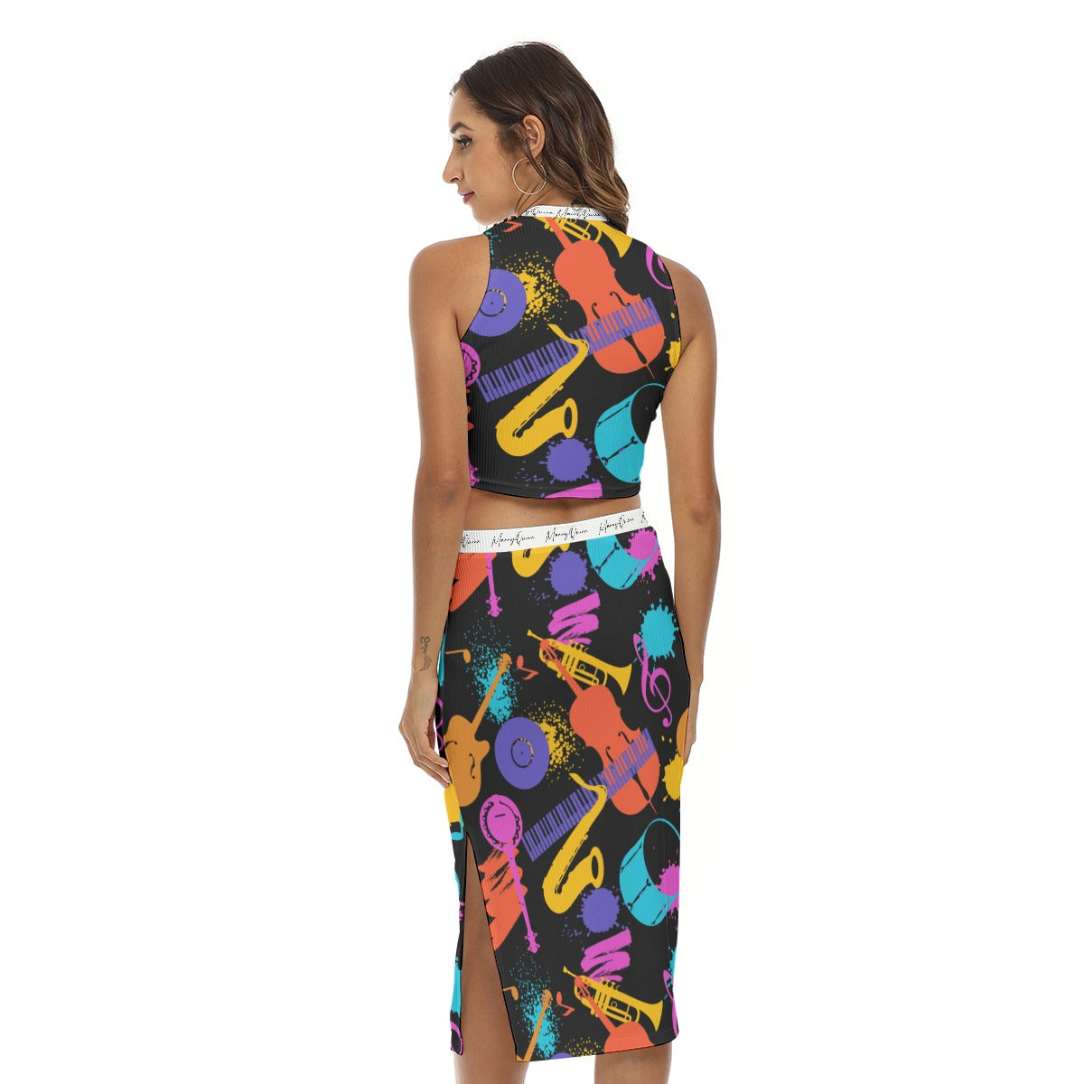 All-Over Print Women's Tank Top & Split High Skirt Set