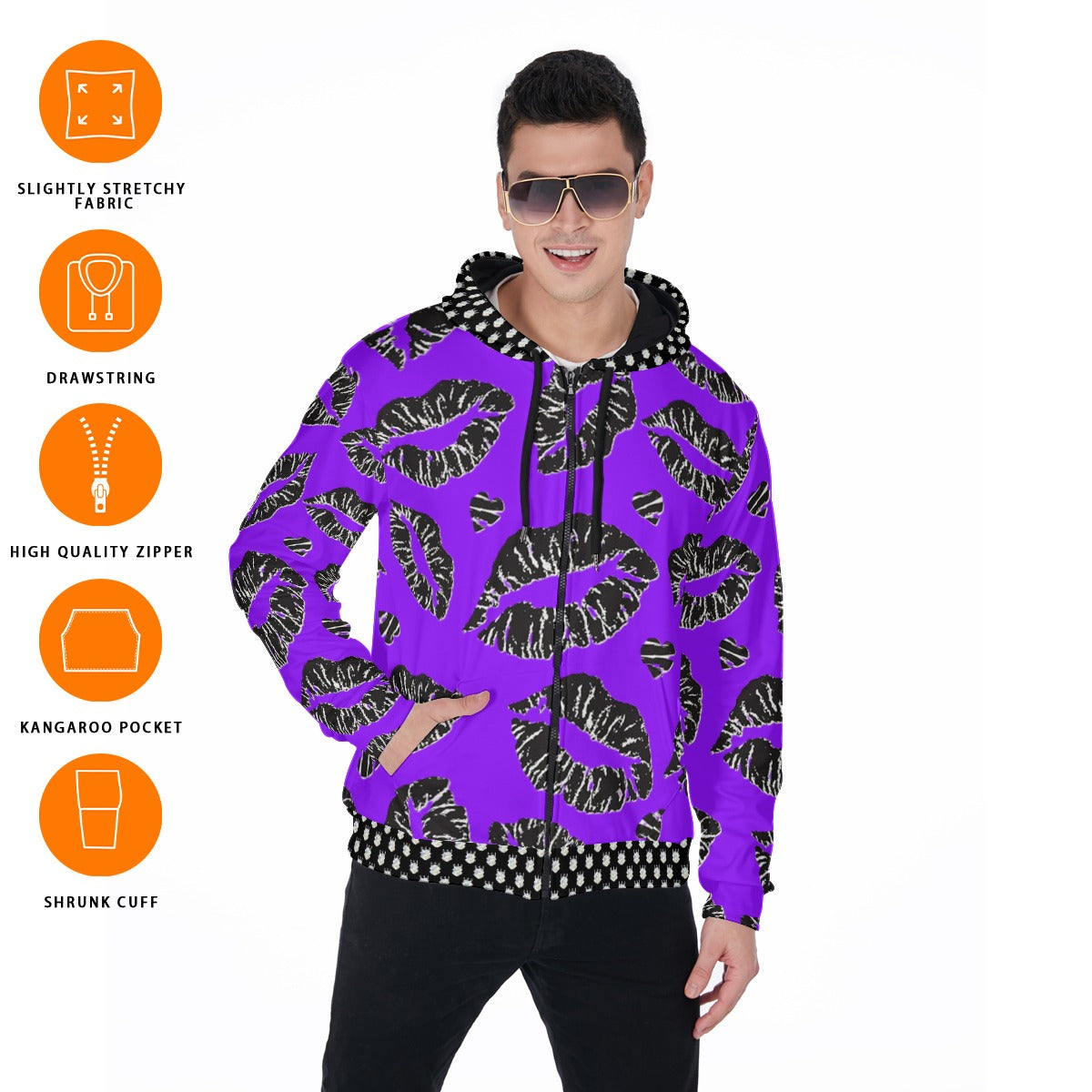 All-Over Print Zip Up Hoodie With Pocket