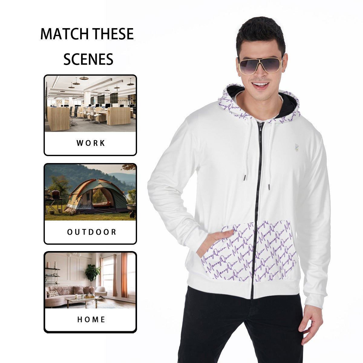 All-Over Print Zip Up Hoodie With Pocket