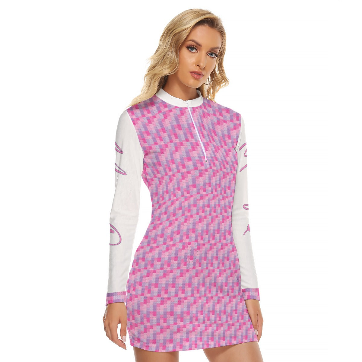 All-Over Print Women's Zip Front Tight Dress
