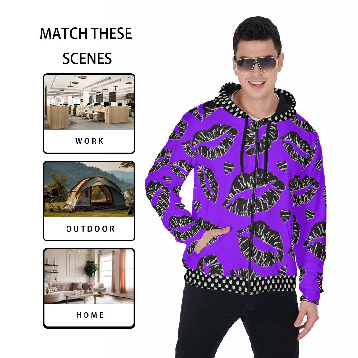All-Over Print Zip Up Hoodie With Pocket