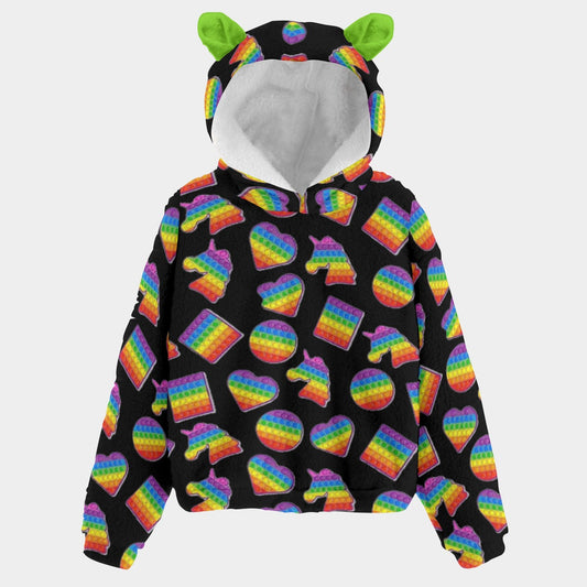 All-Over Print Kid’s Borg Fleece Sweatshirt With Ear