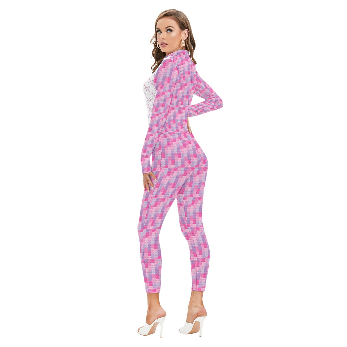 All-Over Print Women's Long-sleeved High-neck Jumpsuit With Zipper