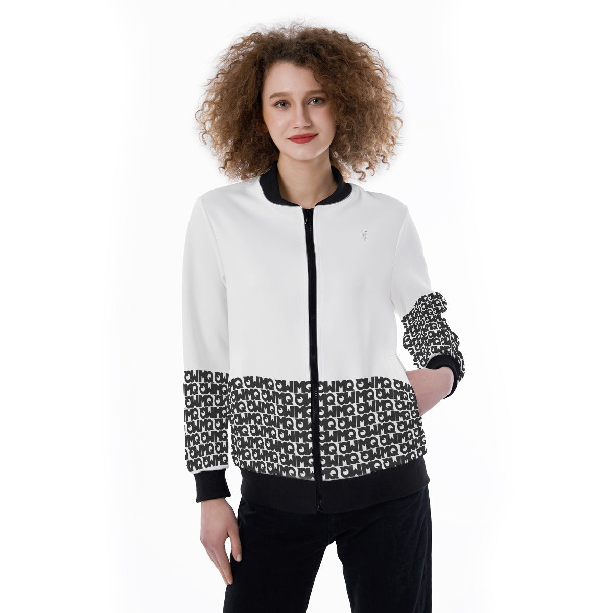 All-Over Print Women's Ribbed Stand-up Collar Jacket