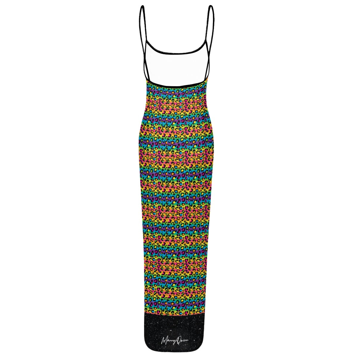 All-Over Print Women's Sheer Mesh Backless Spaghetti Strap Maxi Dress