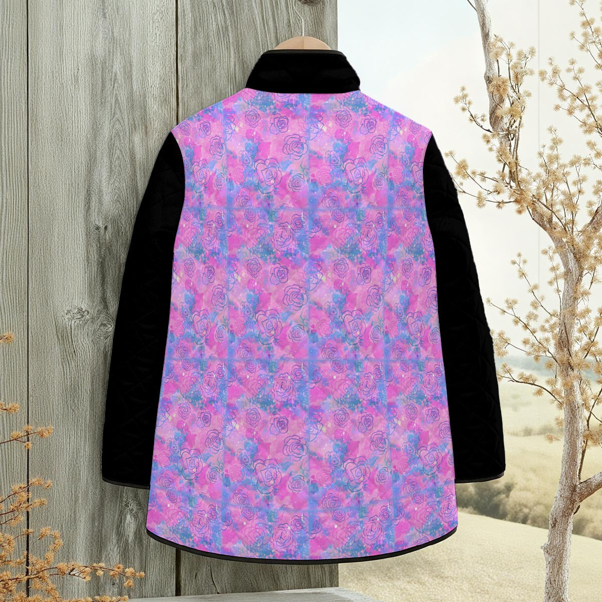All-Over Print Women's Quilted Jacket with Side Slits