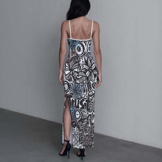 All-Over Print Women's Long Dress with Slit