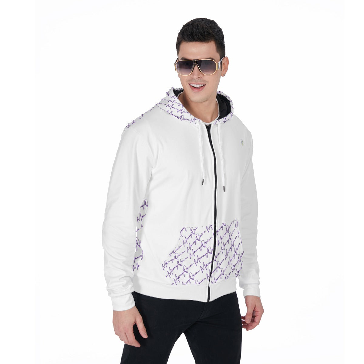 All-Over Print Zip Up Hoodie With Pocket