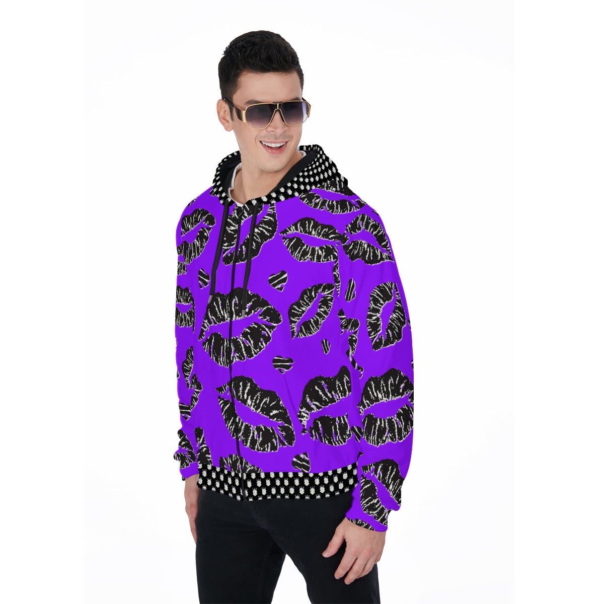 All-Over Print Zip Up Hoodie With Pocket