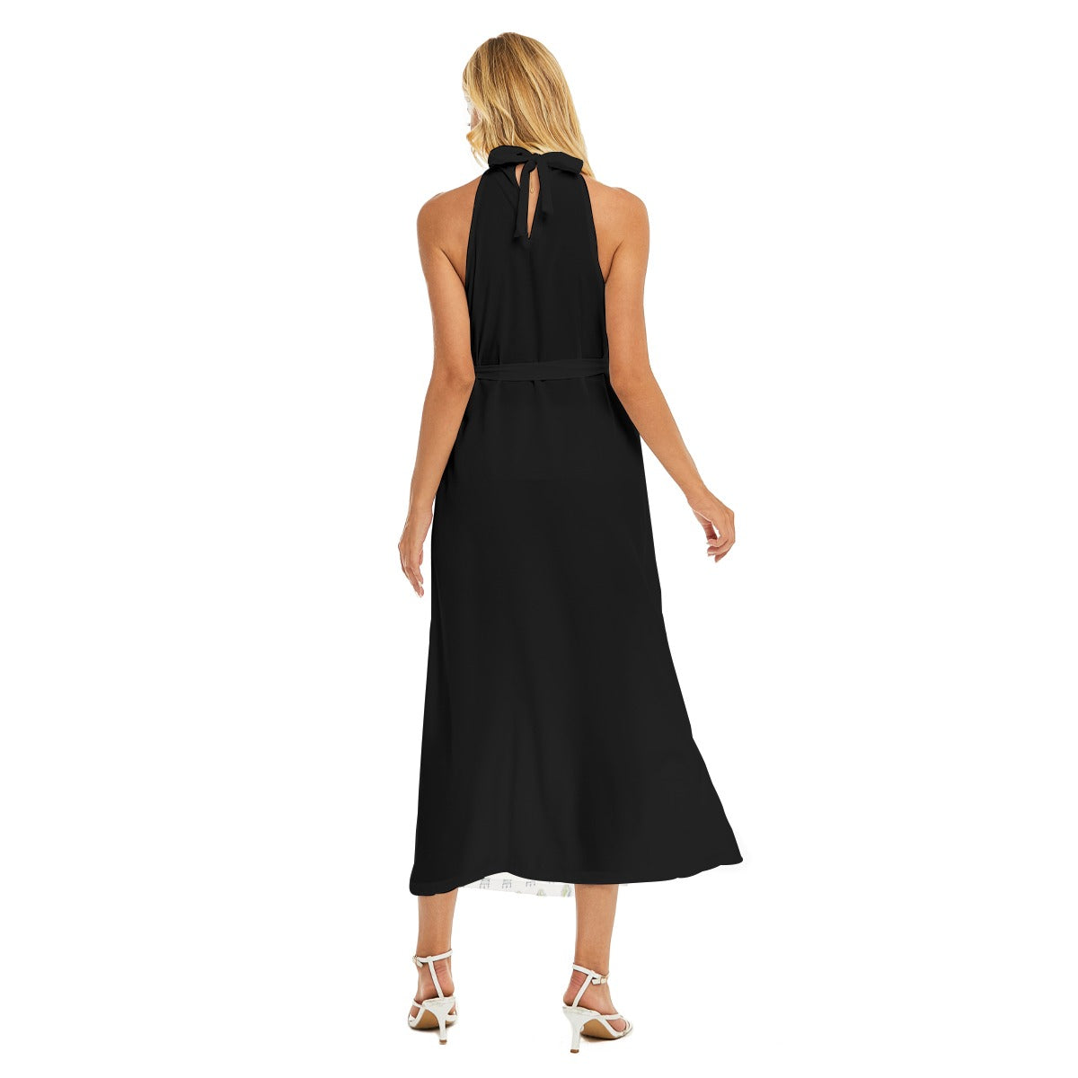 All-Over Print Women's Wrap Hem Belted Halter Dress