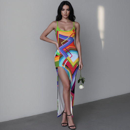 All-Over Print Women's Long Dress with Slit