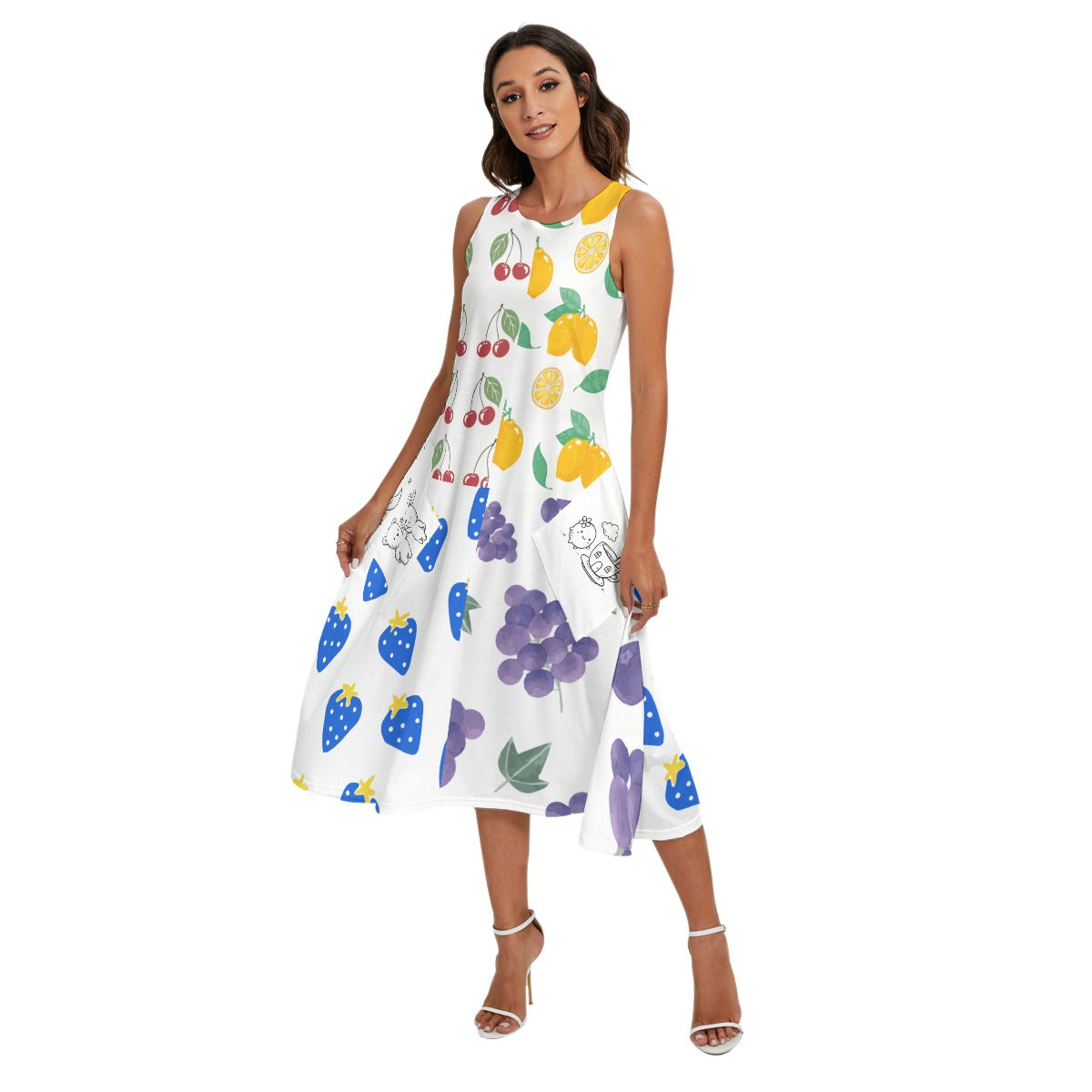 All-Over Print Women's Sleeveless Dress With Diagonal Pocket