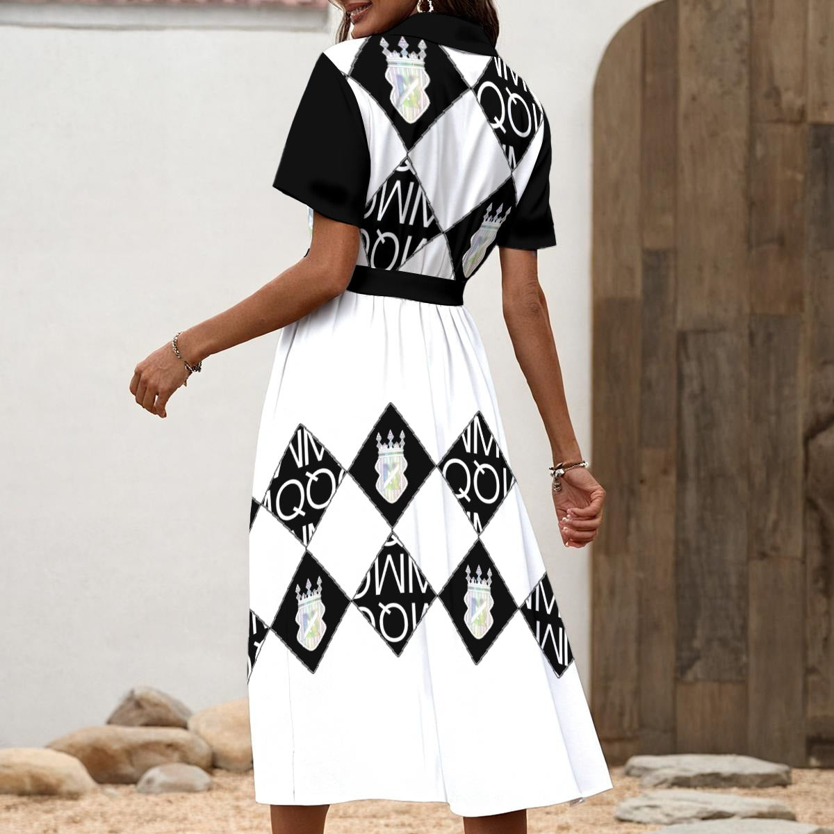 All-Over Print Women's Shirt Dress with Waist Tie